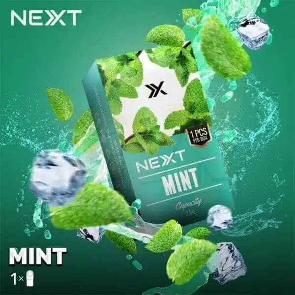 หัว NEXT กลิ่น Mint เย็นซ่าหอมสดชื่น กลิ่นมิ้นต์เข้มข้น ให้ความรู้สึกโล่งโปร่ง สูบแล้วสดชื่นสุดขั้ว