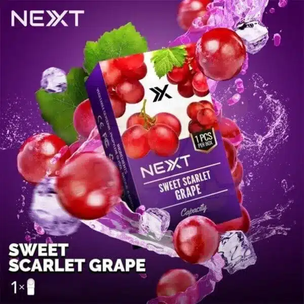 หัว NEXT กลิ่น Sweet Scarlet Grape หอมหวานเข้มข้น องุ่นแดงฉ่ำๆ ผสานความสดชื่นสุดพรีเมียม สูบแล้วเต็มรสทุกคำ