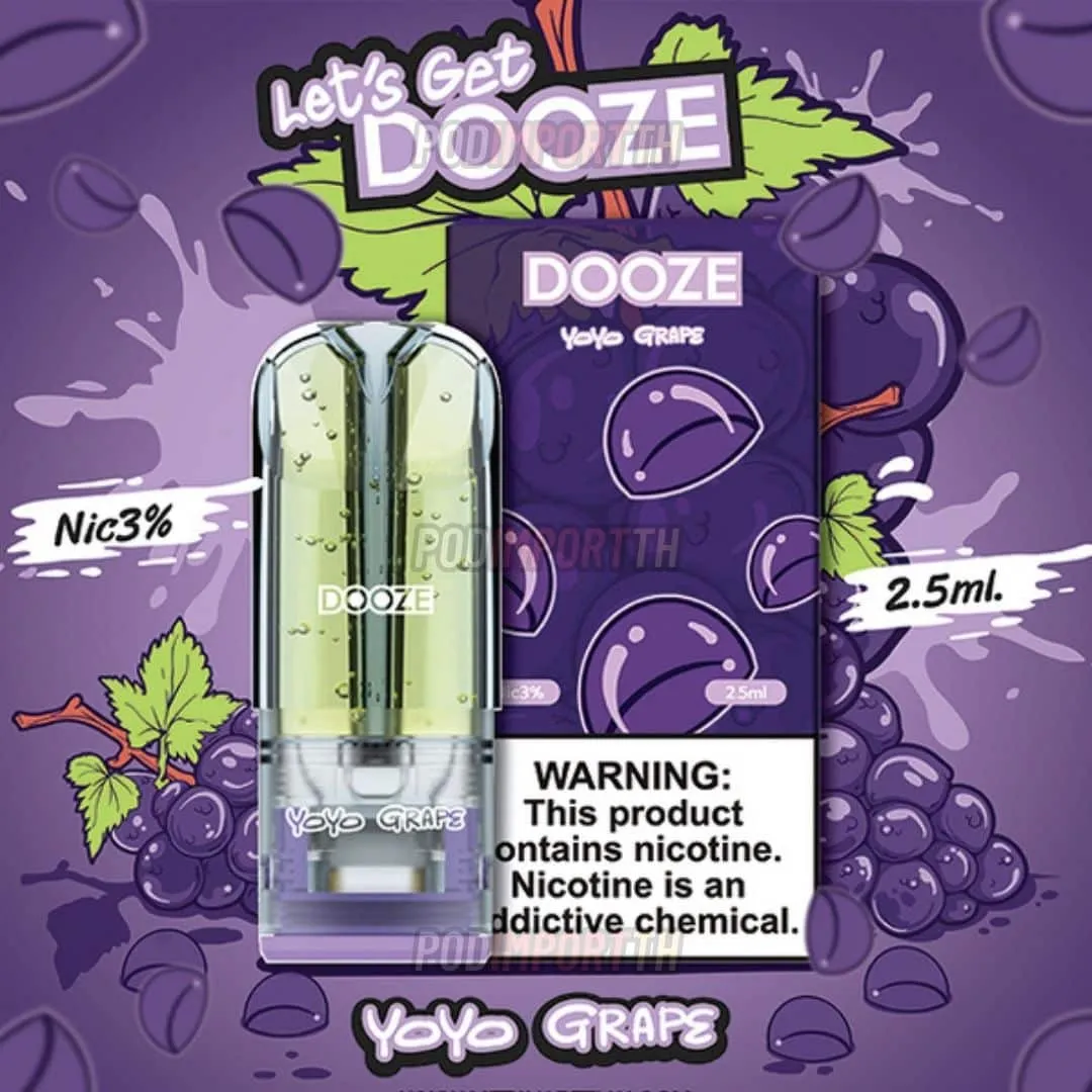 หัว Dooze 2.5ML กลิ่น Yoyo Grape หอมหวาน สดชื่นเหมือนน้ำองุ่นเข้มข้น อร่อยเพลินทุกคำที่สูบ! ลองเลย แล้วสัมผัสความฟินแบบองุ่นเต็มรส